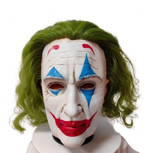 Fornitore del partito maschera da Clown con parrucca morbida in lattice di gomma piena testa maschera Costume da <span class=keywords><strong>Joker</strong></span> per festa in maschera di Halloween - Product Image 1