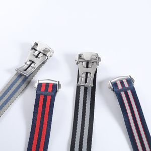 Correa de reloj de nailon personalizada de una pieza con hebilla desplegable, estilo cinturón de seguridad, negra, de 22mm y 20mm - Product Image 4