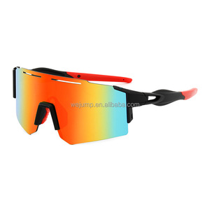 WEJUMP Lunettes de sport personnalisées pour l'extérieur, cyclisme, coupe-vent, lunettes de soleil anti-UV, verres rouges argentés roses et gris, lunettes de sécurité - Product Image 2