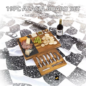 Tabla de cortar de queso de madera de acacia de 19 piezas y juego de cuchillos para fiestas y vacaciones, <span class=keywords><strong>gran</strong></span> idea de regalo - Product Image 5