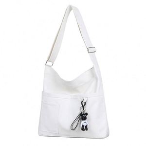 Custom Fashion Zipper Closure Letter Pattern Crossbody Shoulder Tote Bag for Women Korean Organic Cotton <b>Large</b> <b>Plain</b> <b>Canvas</b> - Product Image 3