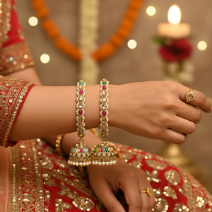 Designer Gold Plated Fine Jewelry Bangles with Crystal Stones and Pearls Chic <b>Accessory</b> for Women <b>Wedding</b> & Festival Wear - Product Image 3