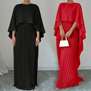 Abito Estivo Casual a Tinta Unita con Maniche a Pipistrello, Orlo Arricciato, Vita Naturale, Tessuto Plissettato, Taglie Forti da Donna - Product Image 1