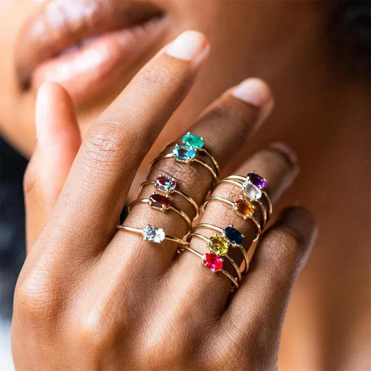 Bague de fiançailles pour femmes et filles, anneau de mariage, pierre de naissance brillante, plaqué or, 12 mois, en zircon cubique, bon marché