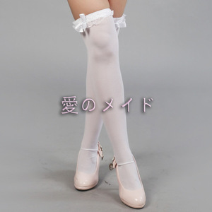 White Lace Trim Knee Socks Spandex Women Transparent Elegant Style Cosplay Socks - Product Image 2