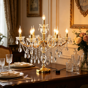 Lampe de table LED en cristal de luxe moderne, lustre en métal doré français avec pendentifs en cristal pour salon, villa, chambre à coucher - Product Image 1