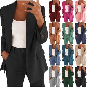 ZHEZHE femmes surdimensionné 2 pièces affaires tenues décontractées à manches longues ouvert avant revers col <span class=keywords><strong>Blazer</strong></span> pantalon ensemble travail pantalon costumes - Product Image 1