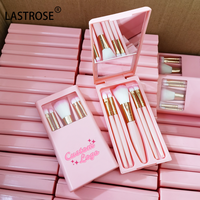 Haute qualité Portable voyage 5 pièces pinceaux de maquillage ensemble fond de teint fard à paupières brosse OEM logo maquillage pinceaux avec miroir