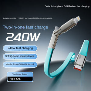Câble de charge rapide 2-en-1 Type-C + L en silicone liquide 480 Mbps en alliage de zinc multicolore compatible avec <span class=keywords><strong>iPhone</strong></span> 17/<span class=keywords><strong>Android</strong></span>/Ordinateur portable - Product Image 2