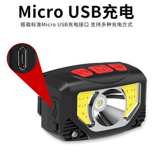 Lampe frontale Hbk Cob 1000Mha rechargeable avec câble USB pour la course nocturne, la pêche, lumière rouge et blanche, luminosité réglable - Product Image 4