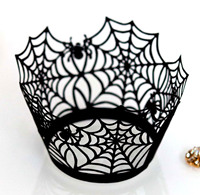 Emballages pour cupcakes d'Halloween, toile d'araignée découpée au laser, doublures en papier ajourées pour la décoration de gâteaux de fête d'Halloween, outils de pâtisserie