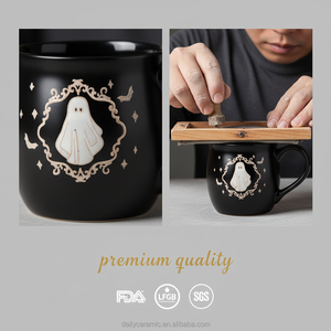 Tazza in Ceramica Nera Personalizzabile con Logo, Tazza Fantasma per <span class=keywords><strong>Halloween</strong></span>, per Caffè, Latte, Tè, con Manico, Regalo in Gres - Product Image 5