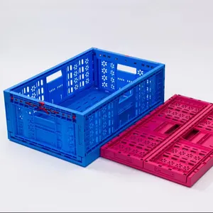 Supermarket Collapsible Hard Plastic Storage Fruit Foldable Vegetable Egg Transport Basket Bins Plastic Foldable Crate