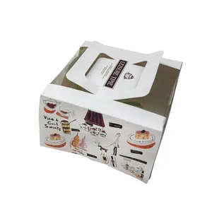 Venta caliente impresión personalizada panadería Donuts Take Away Sweet Box caja de papel con ventana de plástico