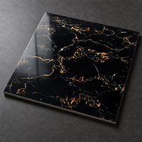 Offre Spéciale : Carreaux de Porcelaine Émaillés 600x600mm, Aspect Marbre Noir Doré Orange veiné, Haute Brillance, pour Sol de Villa et Hôtel