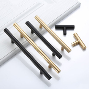 Modern Minimalist Aluminum Alloy Cabinet Handles Bar Shape Electroplated Gold And <b>Black</b> For Drawer Wardrobe Doors - Product Image 1