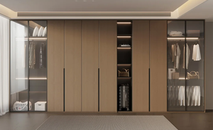 Dressing sur mesure haut de gamme, armoire encastrée de luxe avec cloison en verre et éclairage LED pour chambre de villa - Product Image 3