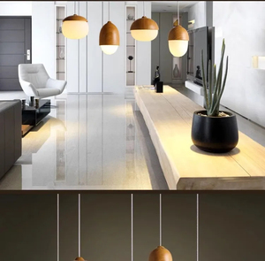 Lampe suspendue simple en verre opale avec <span class=keywords><strong>abat</strong></span>-<span class=keywords><strong>jour</strong></span> en bois <span class=keywords><strong>naturel</strong></span> texturé, petite lampe de plafond - Product Image 2