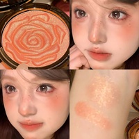Palette de maquillage compacte Rose Embossed Blush & Highlighter, rose sculptée en 3D, design floral luxueux