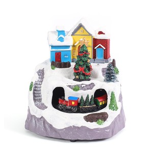 Boîte à musique <span class=keywords><strong>de</strong></span> Noël en résine lumineuse avec maison miniature rotative et mécanisme musical, ornement décoratif cadeau - Product Image 5
