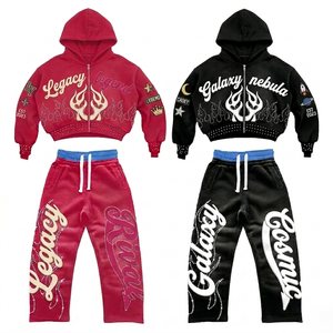 Conjunto Deportivo Retro <span class=keywords><strong>de</strong></span> los 90 con Sudadera Corta con Cierre y Pantalones Rectos, Logotipo Bordado con Pedrería, Talla Grande, Ropa Deportiva Casual - Product Image 2