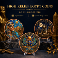 Pièce de monnaie d'art égyptien ancien en cuivre pur 999 de 5 oz, peinte, en relief 3D, couleur UV, édition de collection, pièce Cléopâtre, pièce Anubis