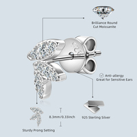 Bijoux d'oreille de piercing de couleur D complète Boucles d'oreilles en moissanite en forme de feuille mignonnes en argent sterling 925 pour femmes