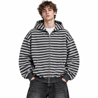 Sweat à capuche rayé en molleton French Terry pour jeunes, unisexe, avec logo personnalisé, fermeture éclair, fabrication OEM