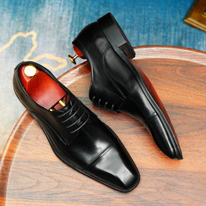 Genuine Leather Men's Oxford Dress Shoes Square Toe Lace-up Formal Business Office Wear All Seasons Solid Color - Product Image 1