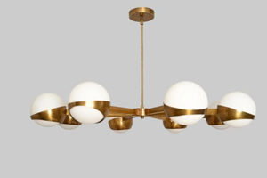 Lustre Sputnik en laiton fait main, 8 lumières, style moderne du milieu du siècle, luminaire suspendu en forme de globe - Product Image 5