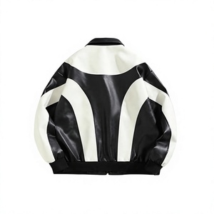 Chaqueta Bomber de Cuero Sintético Negra y Blanca para Hombre BNSB SPORTS, con Bloques de Color, Cierre Frontal con Cremallera, Puños Acanalados, Ropa Casual de Calle, Prenda Exterior de Invierno - Product Image 2