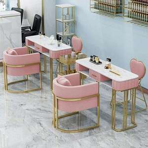 K Modern pink <b>nail</b> salon furniture set <b>nail</b> table cabinet combination table stool chair metal material suitable for individual - Product Image 4