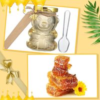 Bocaux à miel en verre en forme d'ours de 4 oz avec couvercles dorés, pendentifs d'abeilles dorés supplémentaires, cuillère en plastique transparente, étiquettes en papier kraft, ficelle pour baby shower