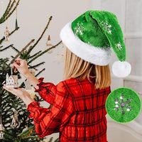 SOLPOP Weihnachtsmütze aus Samt und Plüsch mit Pailletten, grüner Weihnachtsmann-Elfenhut mit glitzernden Pailletten-Schneeflocken, Weihnachtsfeierzubehör