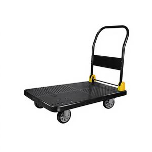 Chariots à main pliables en plastique robustes avec poignée, revêtement en poudre noire, capacité 600 kg, pour l'industrie - Product Image 1