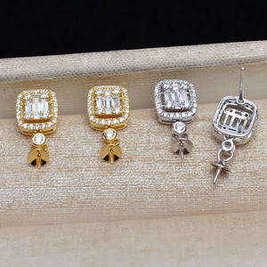 Boucles d'oreilles carrées en argent S925 avec incrustation de perles de 8 à 13 mm JG5257, accessoires de bijouterie DIY, support vide, composants et trouvailles de bijouterie - Product Image 1