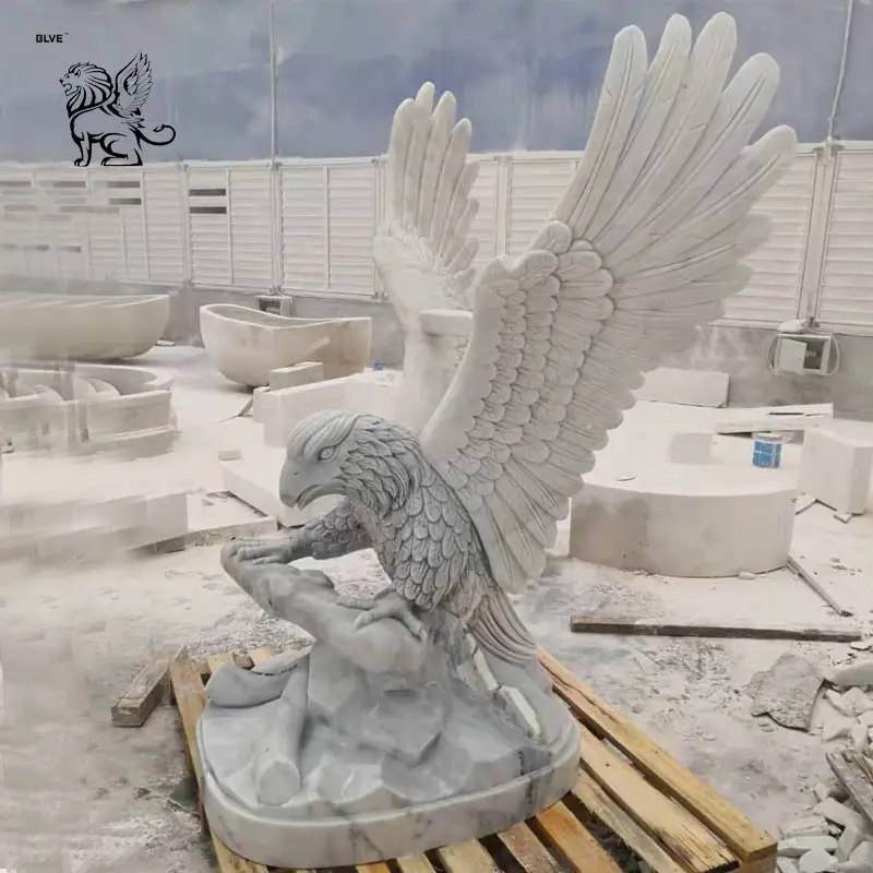 큰 자연의 돌 정원 제품 새겨진 동물 조각 흰색 대리석 이글 동상 판매