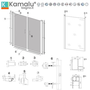 Moderno 70x105 nero pieghevole porte doccia con 200h KS2800AS Kamalu per alberghi e ville vetro e telaio in alluminio - Product Image 3