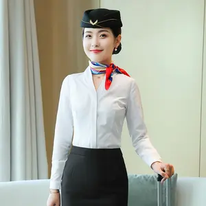Professional Women's Long-Sleeved V-Neck Overalls Four Seasons Hotel Front Desk Restaurant Waiter Uniform airline uniform
