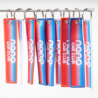 Porte-clés tissé personnalisé avec logo, double face, en tissu, avec surpiqûres, pour promotion de marque ou cadeau publicitaire
