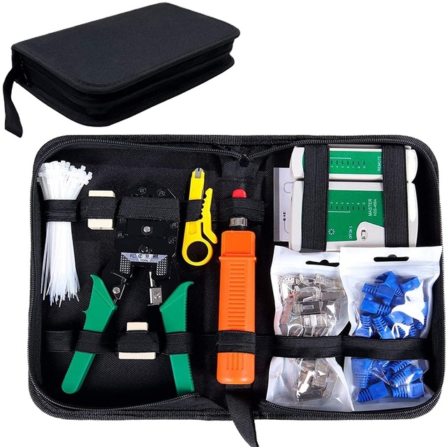 Network Tool Kit RJ45 Crimp Tool Kit CAT5 CAT5e CAT6 Crimping Tool Kit Ethernet Crimper for RJ11/RJ12/RJ45