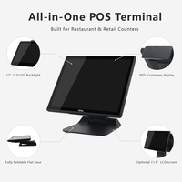 Terminal de point de vente Windows avec processeur Intel I5, écran tactile capacitif, base pliable, noir, résolution 1280x1024, garantie 1 an