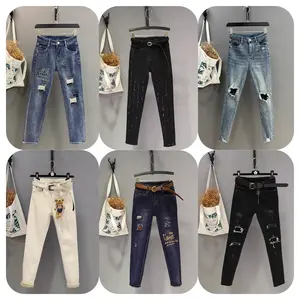 Primavera e Outono Novos Jeans de Cintura Alta Tamanho das Mulheres 9 Denim Calças Lápis Elástico Jeans