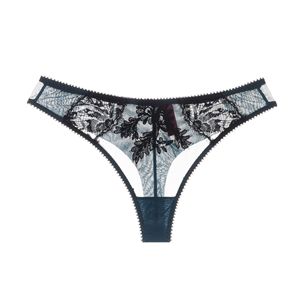 Culotte string femme taille basse, unie, sexy, en dentelle et maille transparente, fine et respirante, avec logo à la taille, en nylon et coton, vente en gros - Product Image 6