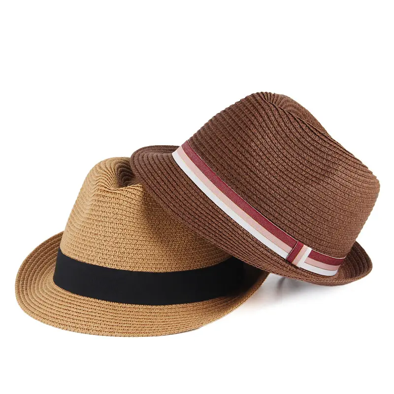 Straw Sun Hat for Men Women Foldable Roll Up Short Brim Trilby Hat Panama Beach Hat