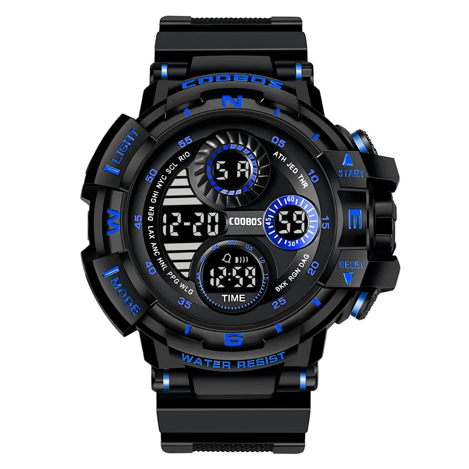 Reloj de pulsera Digital con pantalla LED para hombre, cronógrafo multiesfera, resistente al agua, 5bar, con fecha, para deportes al aire libre