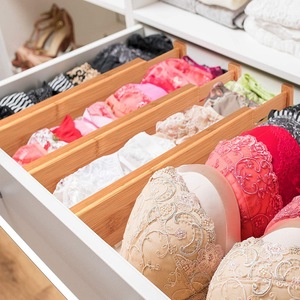 Vente en gros diviseur de <span class=keywords><strong>tiroir</strong></span> réglable extensible en <span class=keywords><strong>bambou</strong></span> séparateur d'espace télescopique pour chambre à coucher organisateur d'armoire pour vêtements épices - Product Image 3