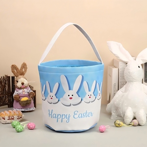 Personalized Embroidered Name Canvas Egg Hunt Basket Custom Happy <b>Easter</b> Bunny Treat Tote <b>Bag</b> for Kids <b>Gift</b> - Product Image 4
