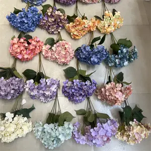 Buquê de flores artificiais de seda, alta qualidade, 5 galhos, hortência, azul, laranja, flores, artificiais, para decoração de casamento