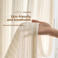 Gorden Linen Transparan Modern Bergaya Vintage Semi-Sheer dengan Lipatan Goblet Bunga Beras, Penyaring Cahaya, Dapat Disesuaikan, Tekstur Krim